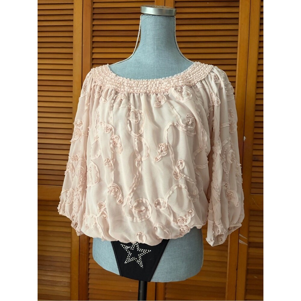 Y2K Blush Pink Boho Smocked Bubble Blouse